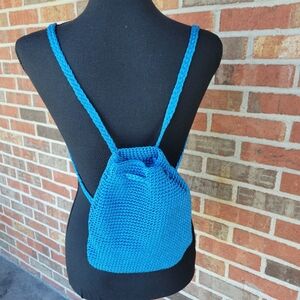 The Sak Women's Small Carribean Blue Crochet Backpack/Shoulder Bag EUC